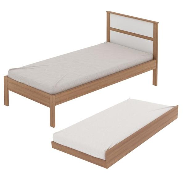 Imagem de Cama Solteiro Com Auxiliar CM8004 CM8008 QT7 Amendoa Branco Tecno Mobili