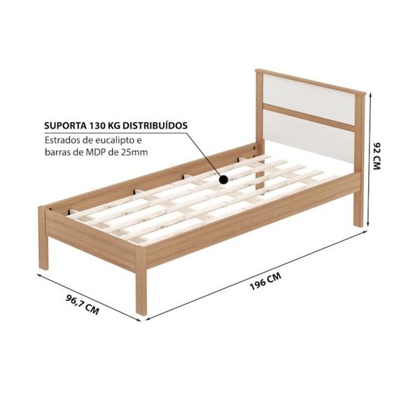 Imagem de Cama Solteiro Com Auxiliar CM8004 CM8008 QT7 Amendoa Branco Tecno Mobili