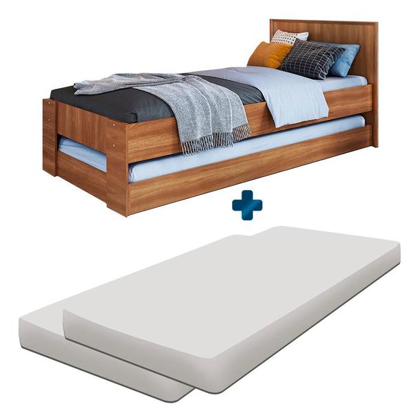 Cama Solteiro Com Auxiliar E 2 Colchões Nogal Lomita Shop JM Imagem de Cama Solteiro Com Auxiliar E 2 Colchões Nogal Lomita Shop JM