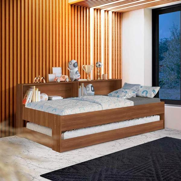 Cama Solteiro Com Auxiliar E Nichos 2 Colchões Nogal Sierra Shop JM Imagem de Cama Solteiro Com Auxiliar E Nichos 2 Colchões Nogal Sierra Shop JM