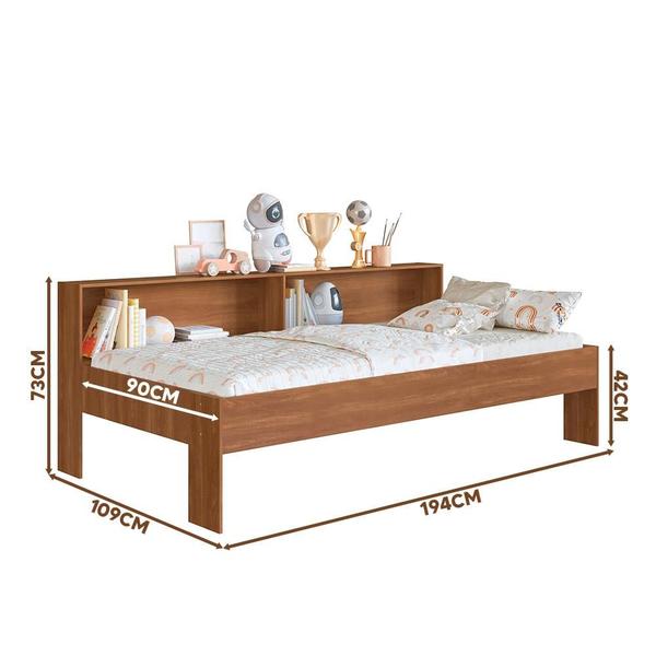Cama Solteiro Com Auxiliar E Nichos 2 Colchões Nogal Sierra Shop JM Imagem de Cama Solteiro Com Auxiliar E Nichos 2 Colchões Nogal Sierra Shop JM