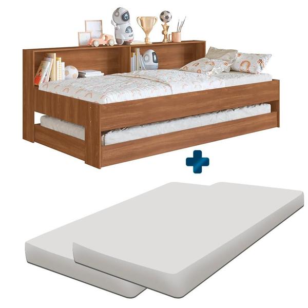 Cama Solteiro Com Auxiliar E Nichos 2 Colchões Nogal Sierra Shop JM Imagem de Cama Solteiro Com Auxiliar E Nichos 2 Colchões Nogal Sierra Shop JM