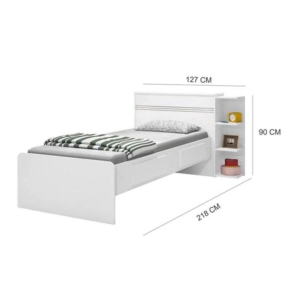 Imagem de Cama Solteiro com Baú e 2 Gavetas Branco/Lilás J&A Móveis Jade 90x127x218