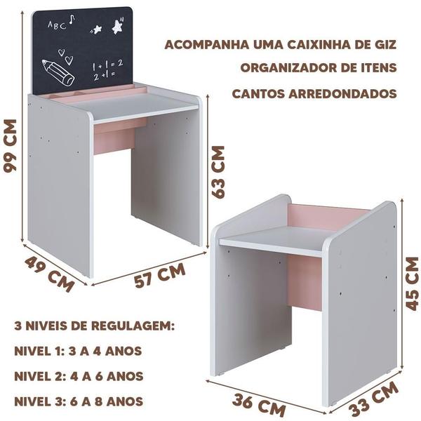 Imagem de Cama Solteiro Com Colchão E Mesinha Infantil Branco Rosa Cassian Shop JM