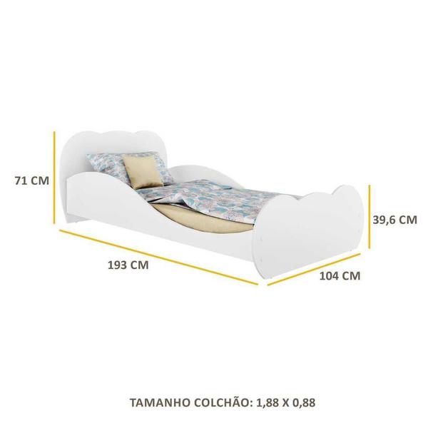 Imagem de Cama Solteiro com Colchão Incluso 88 x 188 cm  100% MDF Safira Multimóveis Branca