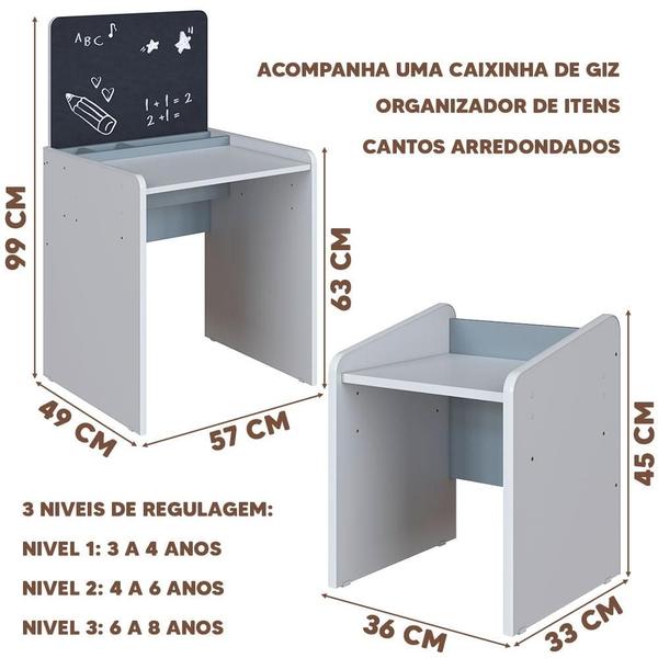 Imagem de Cama Solteiro Com Colchão Ortobom E Mesinha Infantil Branco Azul Cassian Shop JM