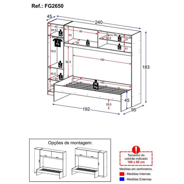 Imagem de Cama Solteiro com Guarda-Roupa para colchão 88 x 188 cm Multimóveis FG2650 Branca