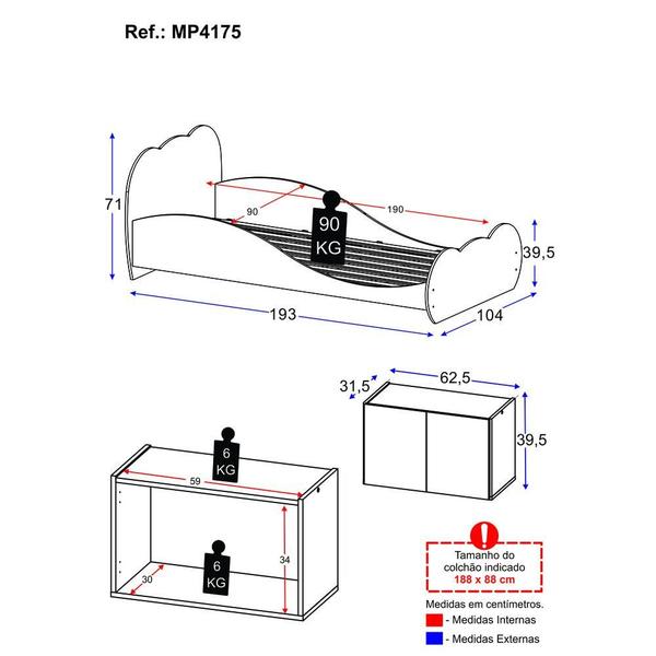 Imagem de Cama Solteiro com Mesa de Cabeceira 2 Portas Multimóveis MP4175