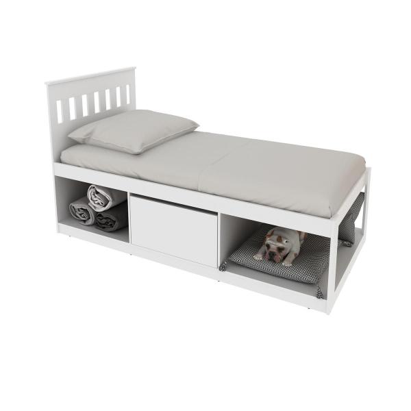 Imagem de Cama Solteiro Com Nichos e Baú CM8037 Branco Tecnomobili