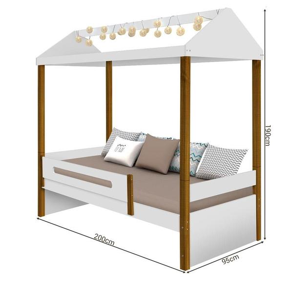 Imagem de Cama Solteiro Divaloto Casa Montessoriana com LED e Colchão Sara Branco e Mel