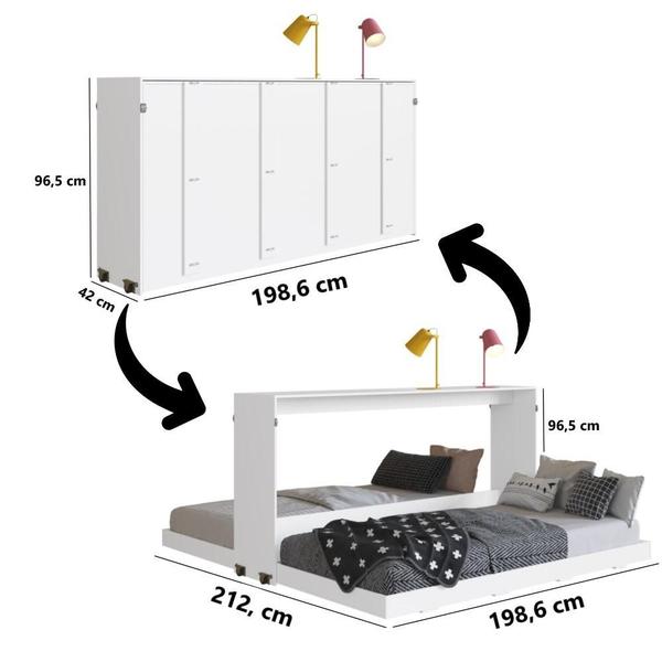 Imagem de Cama Solteiro Dupla Articulável Horizontal Phoenix Art In Móveis Branca