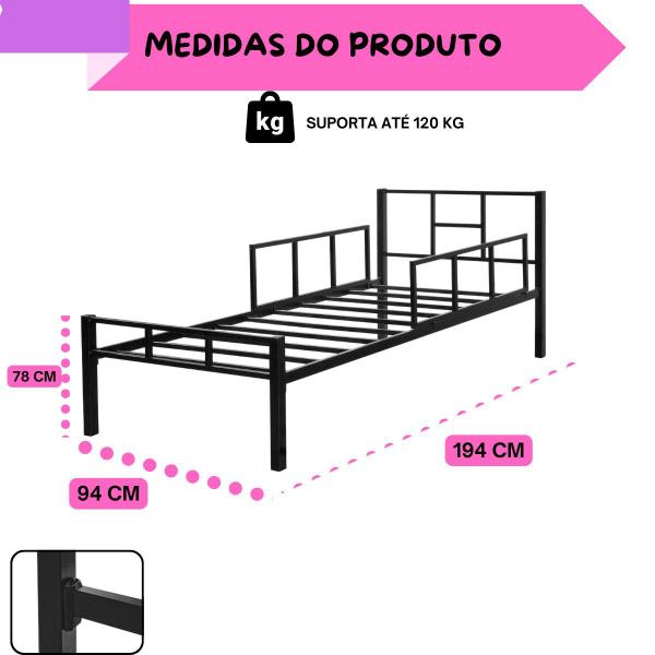 Imagem de Cama Solteiro em Aço Tubular Grade de Segurança Integrada