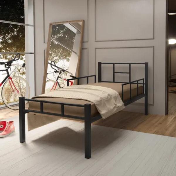Cama Solteiro em Aço Tubular Grade de Segurança Integrada - ANAYBEN Imagem de Cama Solteiro em Aço Tubular Grade de Segurança Integrada