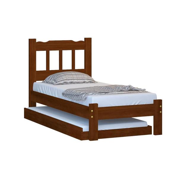 Cama Solteiro Em Madeira Maciça Com Auxiliar Castanho Nemargi Imagem de Cama Solteiro Em Madeira Maciça Com Auxiliar Castanho Nemargi