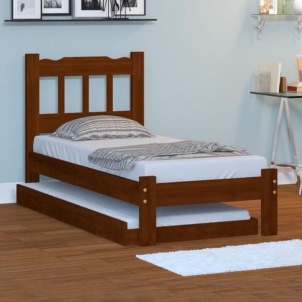 Cama Solteiro Em Madeira Maciça Com Auxiliar Castanho Nemargi Imagem de Cama Solteiro Em Madeira Maciça Com Auxiliar Castanho Nemargi