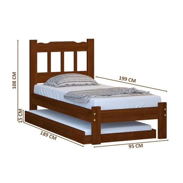 Cama Solteiro Em Madeira Maciça Com Auxiliar Castanho Nemargi Imagem de Cama Solteiro Em Madeira Maciça Com Auxiliar Castanho Nemargi