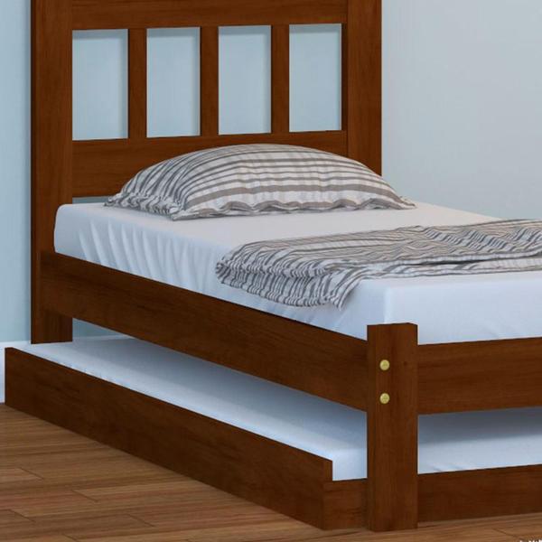 Cama Solteiro Em Madeira Maciça Com Auxiliar Castanho Nemargi Imagem de Cama Solteiro Em Madeira Maciça Com Auxiliar Castanho Nemargi