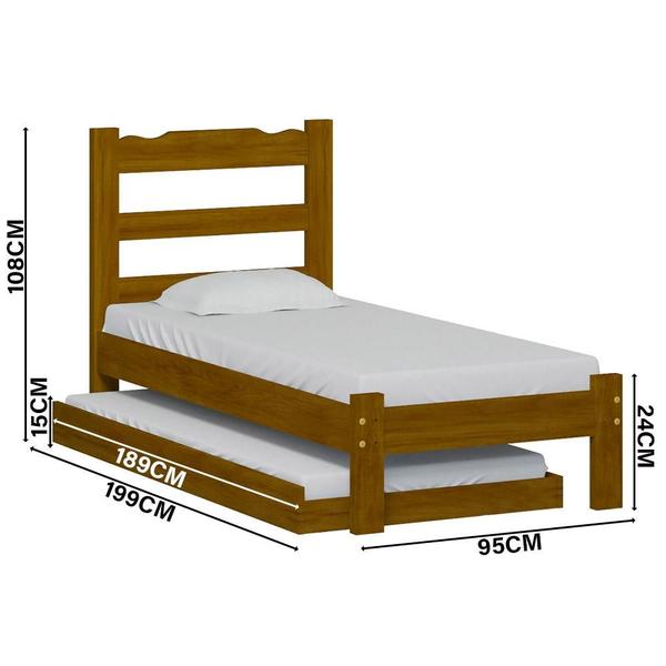 Imagem de Cama Solteiro Em Madeira Maciça Com Auxiliar E 2 Colchões Imbuia Nemargi