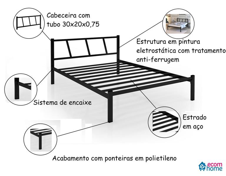 Imagem de Cama Solteiro Estilo Industrial Em Aço Preta