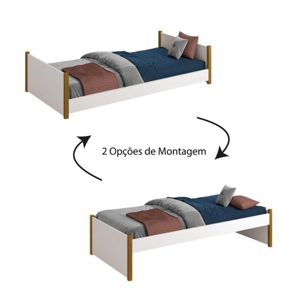 Imagem de Cama Solteiro Evolutiva Ravi 2 Em 1 Com Pés Madeira Natural Azul Fosco Com Colchão - Reller