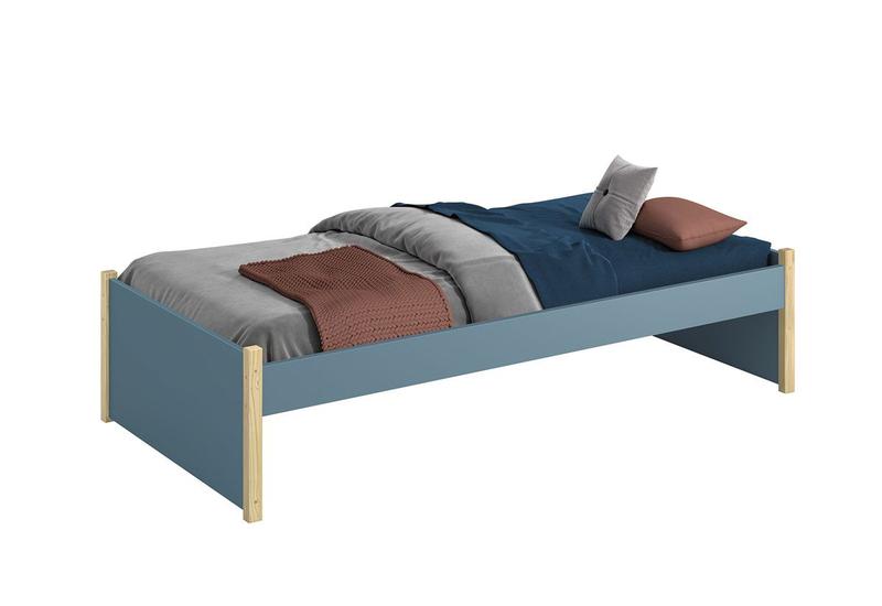 Imagem de Cama Solteiro Evolutiva Ravi 2 Em 1 Com Pés Madeira Natural Azul Fosco - Reller