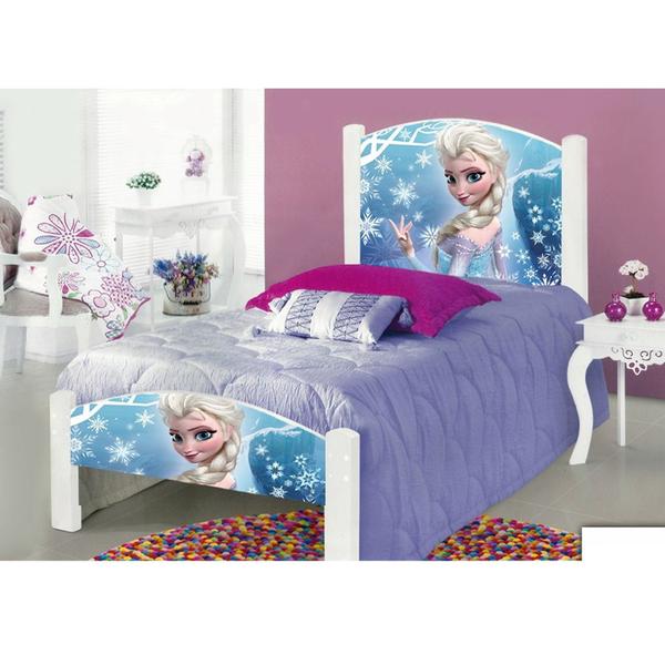 Imagem de Cama Solteiro Infantil Adesivada Frozen com Grade de Proteção