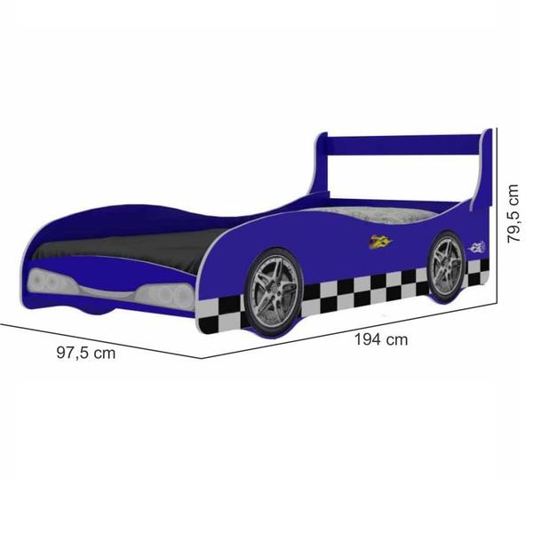 Imagem de Cama Solteiro Infantil com proteção lateral Menino carro de rally Azul