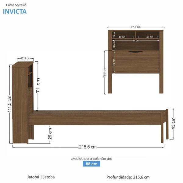 Imagem de Cama Solteiro Invicta com Baú Jatobá - PR Móveis