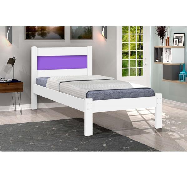 Imagem de Cama Solteiro J&A Móveis Prisma 100% MDF para colchão de 88 cm de largura Branco-Branco/Lilás