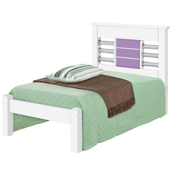 Imagem de Cama Solteiro J&A Móveis Raissa 100% MDF para colchão de 88 cm de largura Branco Branco Lilás