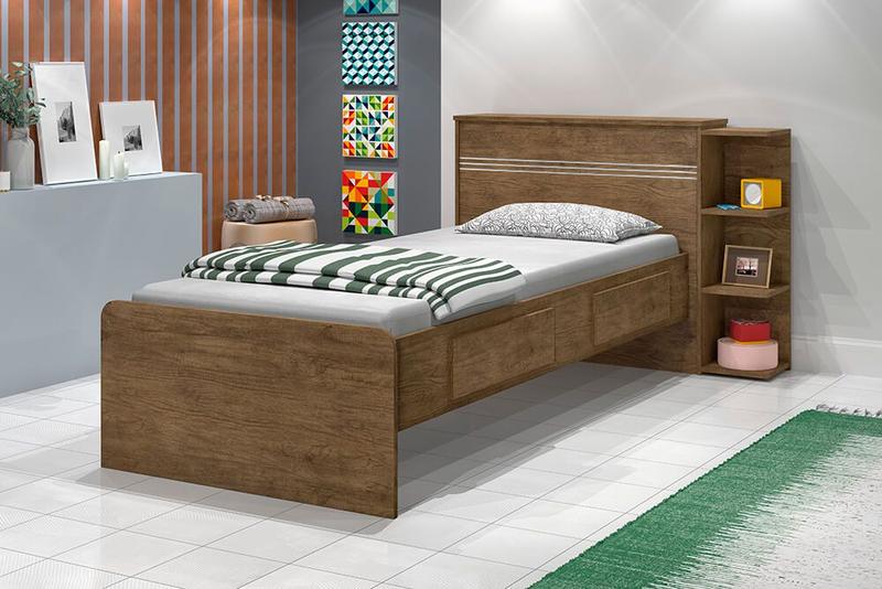 Imagem de Cama Solteiro Jade Com Baú 2 Gavetas Infantil JEQUITIBÁ