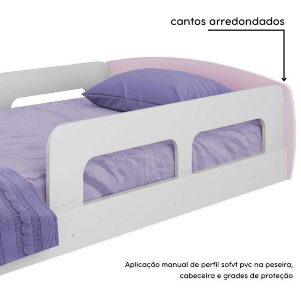 Imagem de Cama Solteiro Jardim com Proteção Montessoriana Movelbras Branco/Rosa