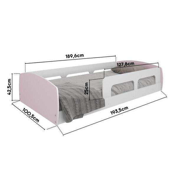 Imagem de Cama Solteiro Jardim com Proteção Montessoriana Movelbras Branco/Rosa