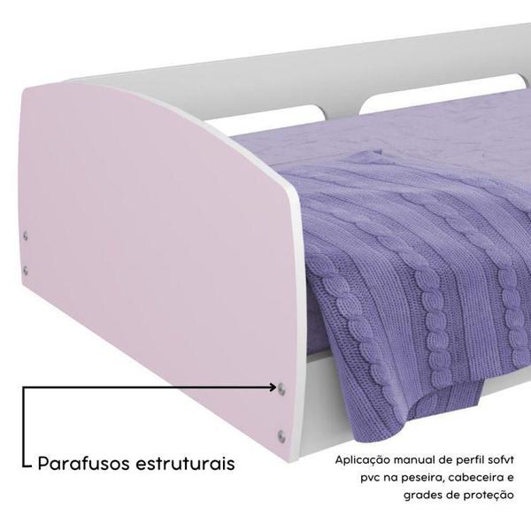 Imagem de Cama Solteiro Jardim com Proteção Montessoriana Movelbras Branco/Rosa