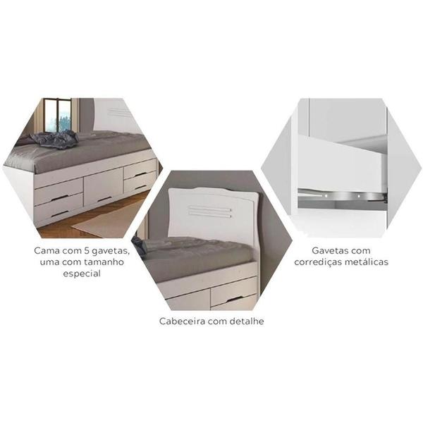 Imagem de Cama Solteiro Júlia 5 Gavetas Multifuncional  Branco - Conquista