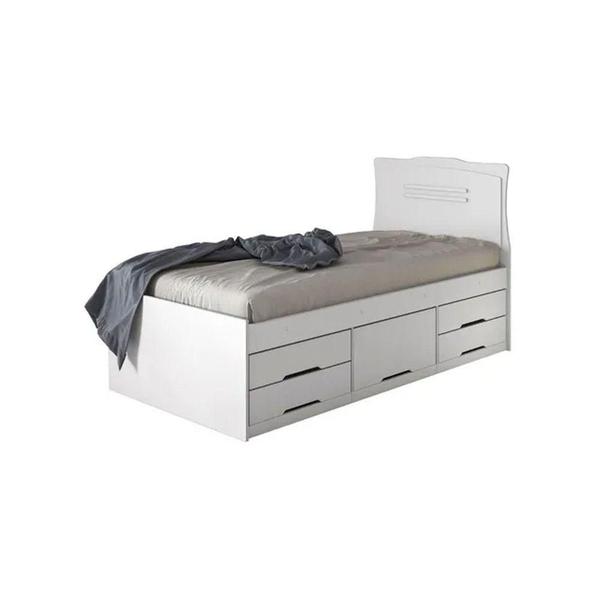 Imagem de Cama Solteiro Julia C/Cômoda 5 Gavetas Branco Brilho