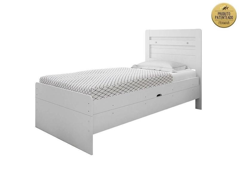 Cama Solteiro Larissa Branco com Colchão - Framar Móveis Imagem de Cama Solteiro Larissa Branco com Colchão - Framar Móveis