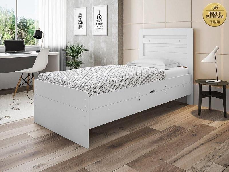 Cama Solteiro Larissa Branco com Colchão - Framar Móveis Imagem de Cama Solteiro Larissa Branco com Colchão - Framar Móveis