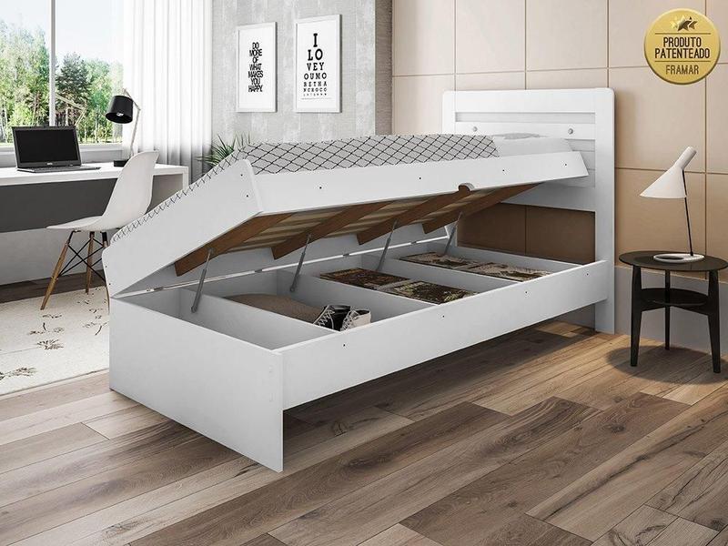 Cama Solteiro Larissa Branco com Colchão - Framar Móveis Imagem de Cama Solteiro Larissa Branco com Colchão - Framar Móveis