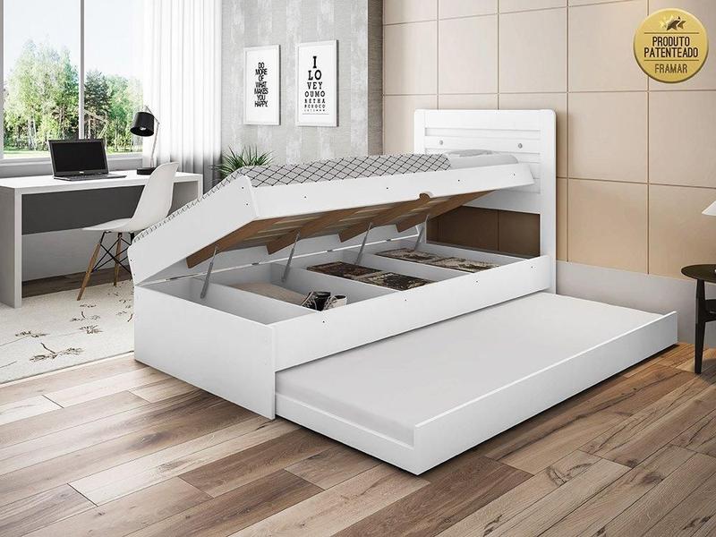 Imagem de Cama Solteiro Larissa com Cama Auxiliar Branco - Framar Móveis