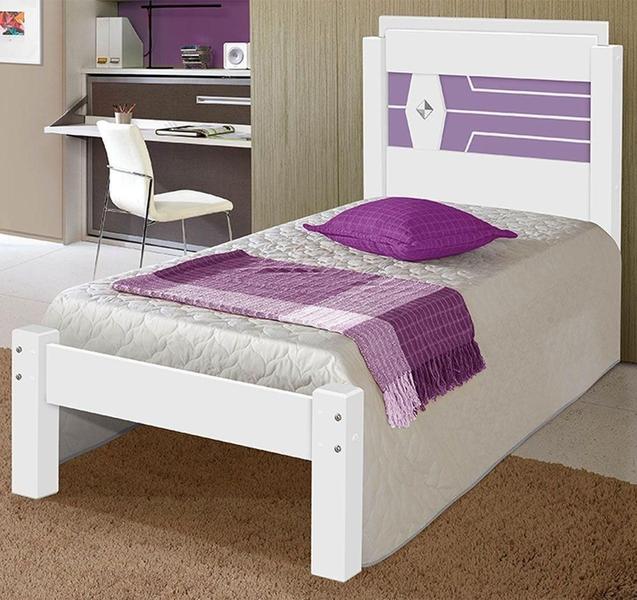 Cama Solteiro Lívia Branco/Branco/Lilás - Carmolar Imagem de Cama Solteiro Lívia Branco/Branco/Lilás - Carmolar