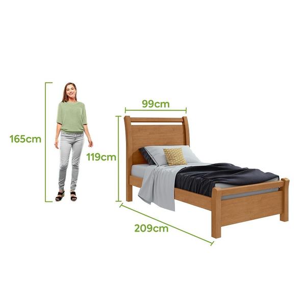 Imagem de Cama Solteiro Lopas Reali para colchão de 88 cm largura Amendoa Clean