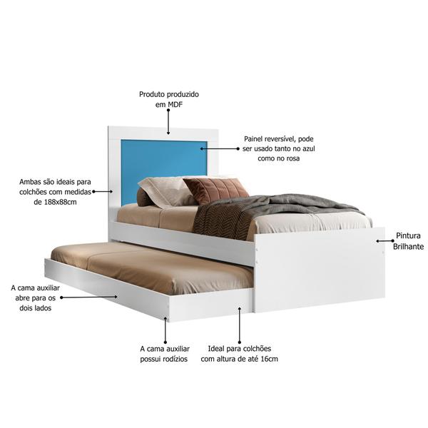 Imagem de Cama Solteiro Luara Para Quarto Com Auxiliar Mais 2 Colchões