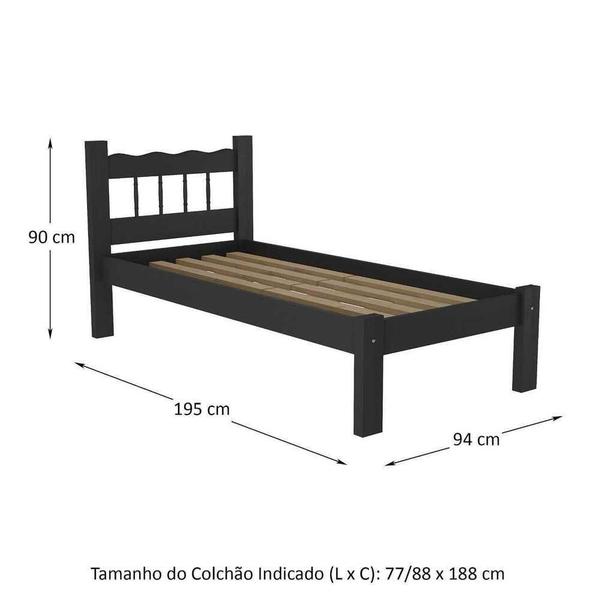 Imagem de Cama Solteiro Madeira Maciça com Colchão Incluso Madri Multimóveis CR4161 Preta