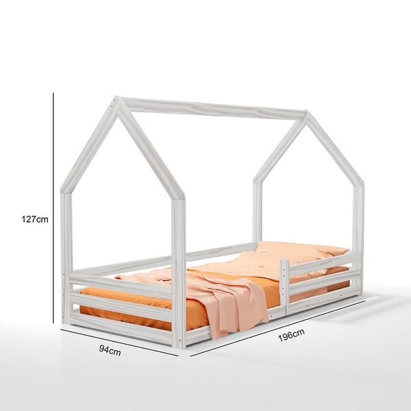 Imagem de Cama Solteiro Madeira Maciça Montessoriana Casinha Branco Amore Shop JM