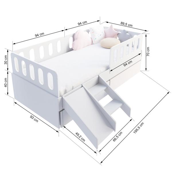 Imagem de Cama Solteiro Mdf BP com Escadinha/Escorrega 02 Gavetas 03 Grades e Cabeceira Megamobilia