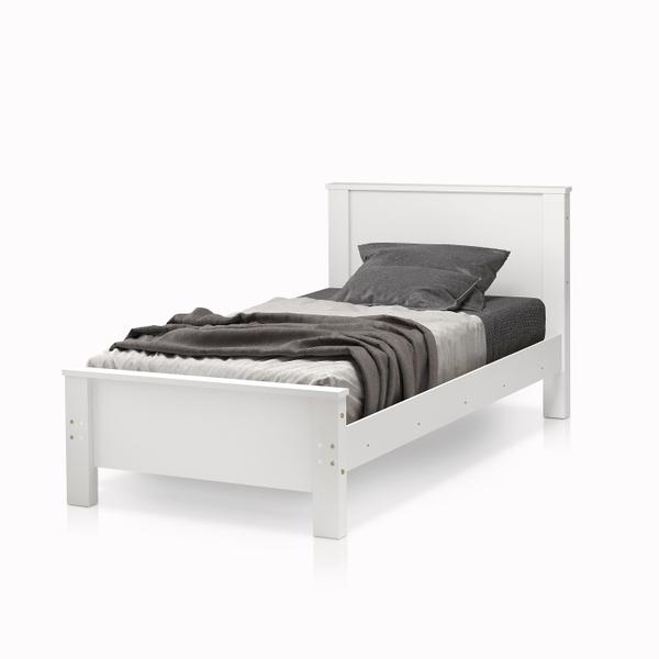 Imagem de Cama Solteiro Mila Toda Branca Pés de Madeira Estilo Classico Moderno Junto Com Colchão D20 188x88 Solteiro