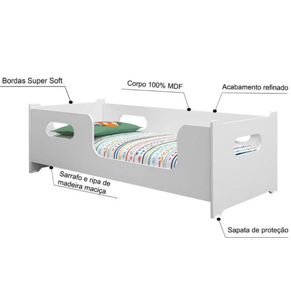 Imagem de Cama Solteiro Montessoriana 100% MDF Resistencia Conforto Grade Proteção