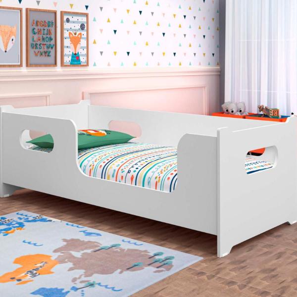 Imagem de Cama Solteiro Montessoriana 100% MDF Resistencia Conforto Grade Proteção