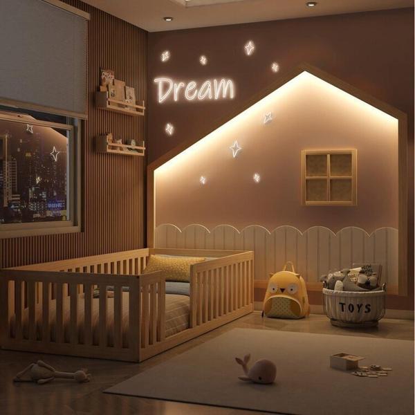 Imagem de Cama Solteiro Montessoriana Giulia e Moldura Infantil Casinha Dream decor casatema Branco / Natural